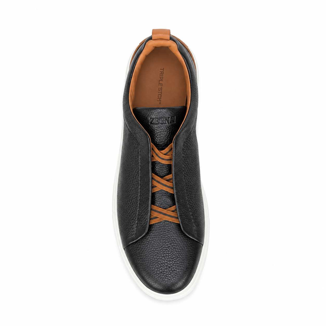 Zegna Triple Stitch Black Brown Leather